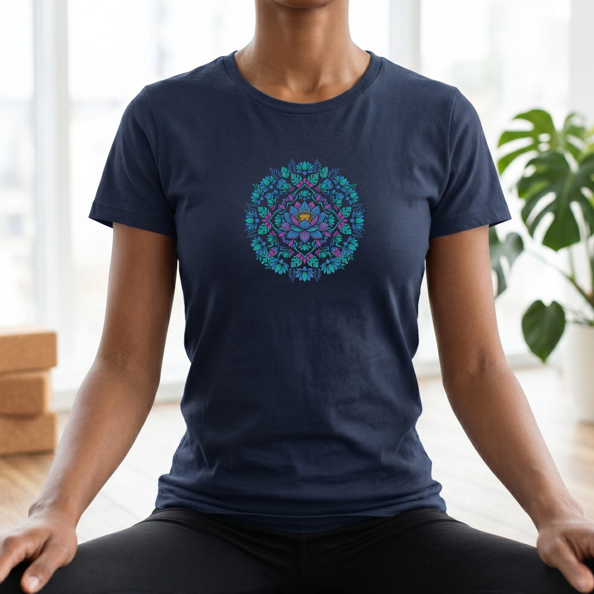 Blue Lotus Floral Mandala T-Shirt