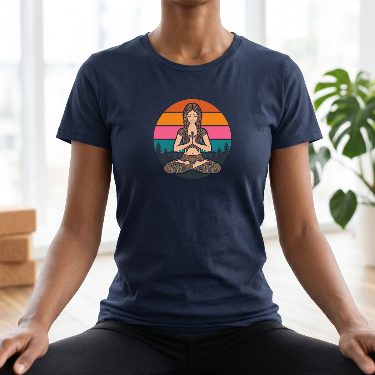 Retro Sunset Lotus Pose T-Shirt