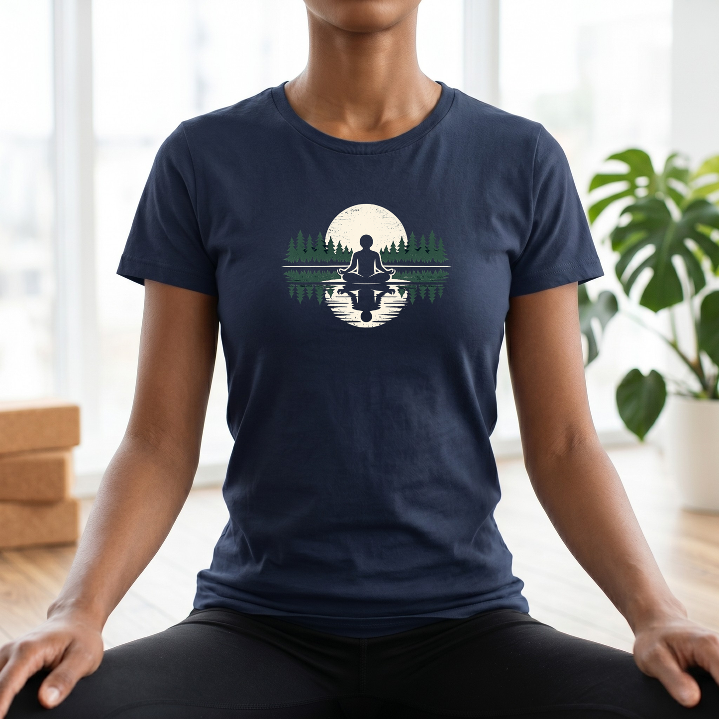 Trees & Moon Reflection Lotus Pose T-Shirt