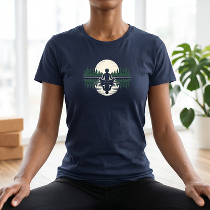 Trees & Moon Reflection Lotus Pose T-Shirt