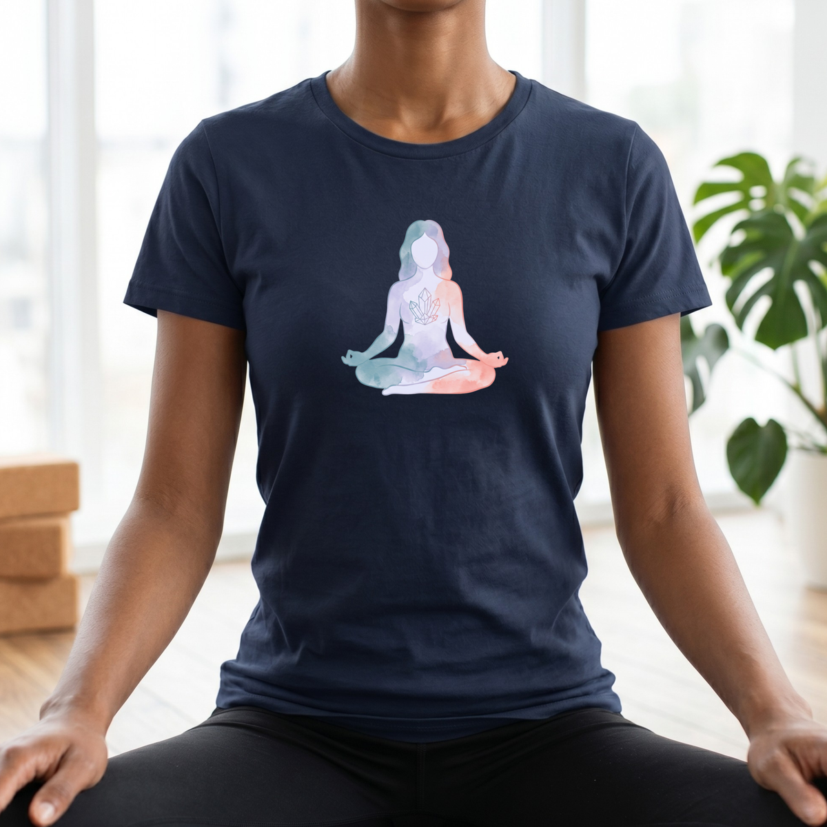 Watercolor Crystal Lotus Pose T-Shirt