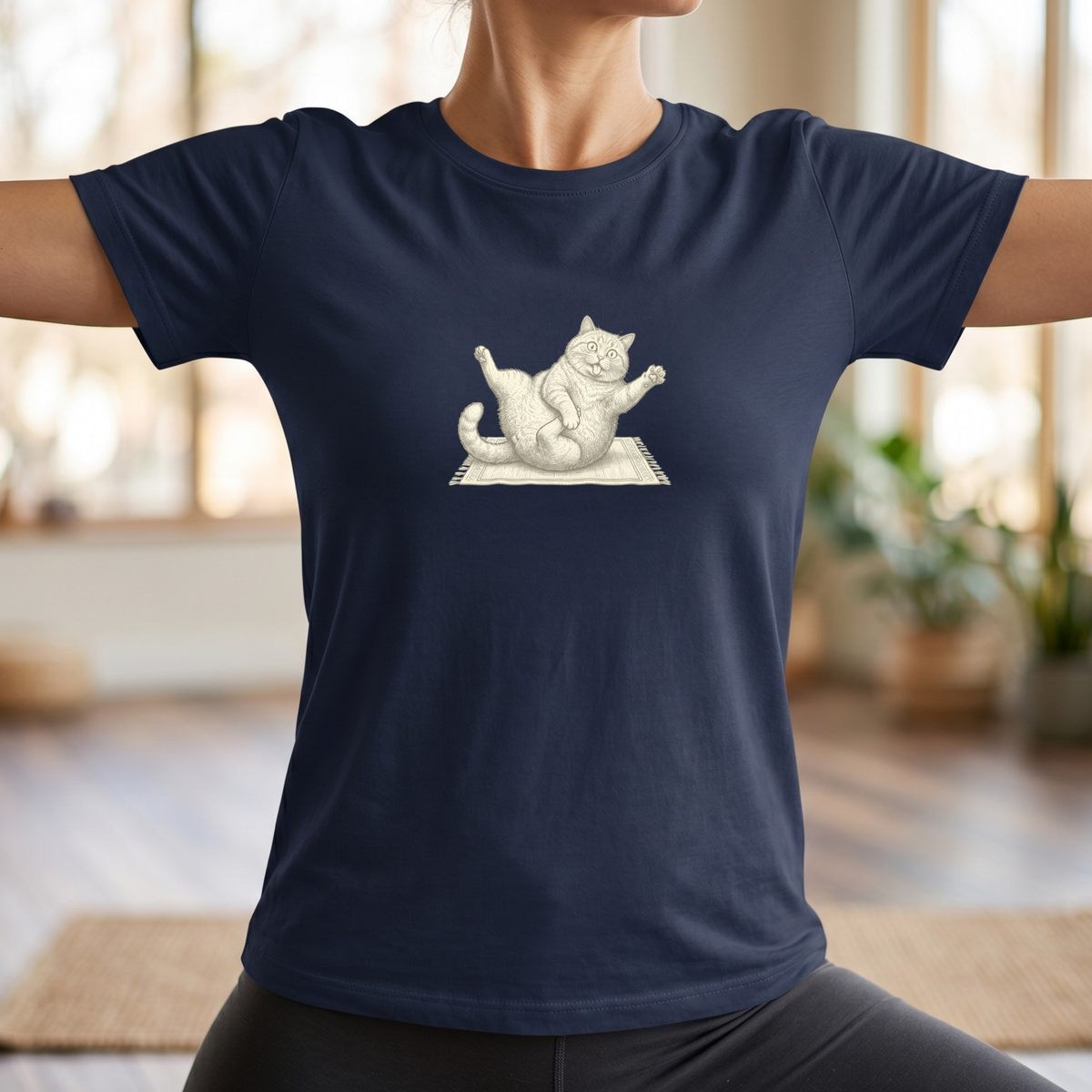 Black & White Clumsy Yoga Cat T-Shirt