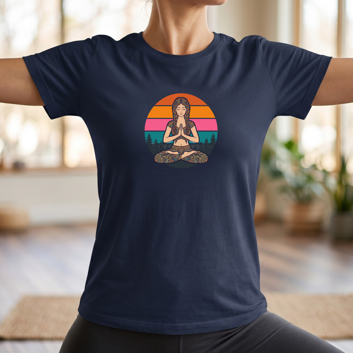 Retro Sunset Lotus Pose T-Shirt