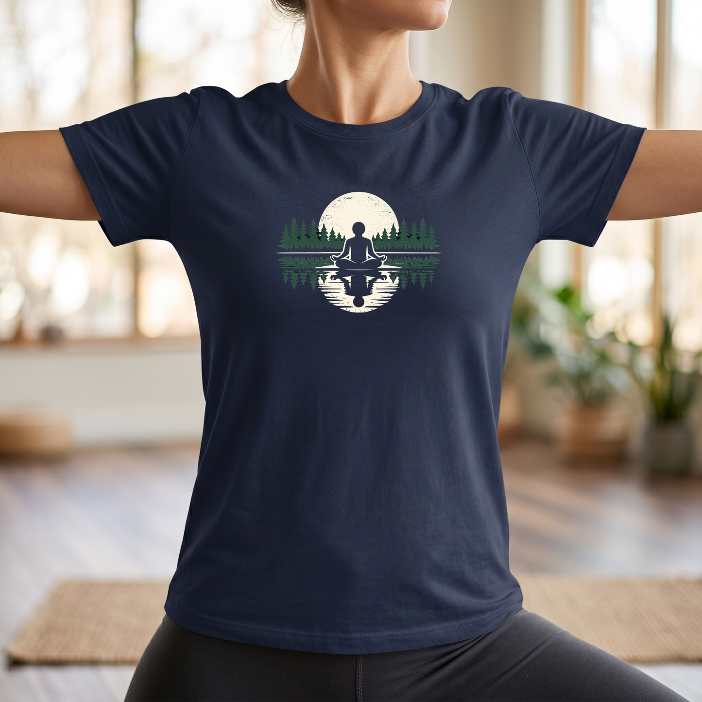 Trees & Moon Reflection Lotus Pose T-Shirt