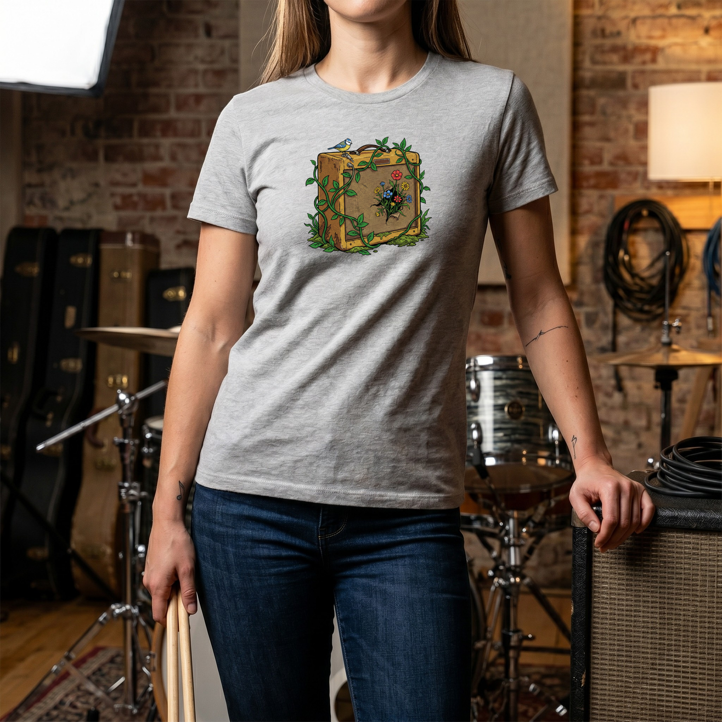 Bird and Flowers Amp T-Shirt