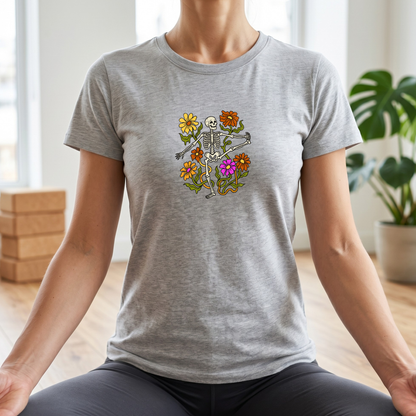 Retro Floral Yoga Skeleton T-Shirt