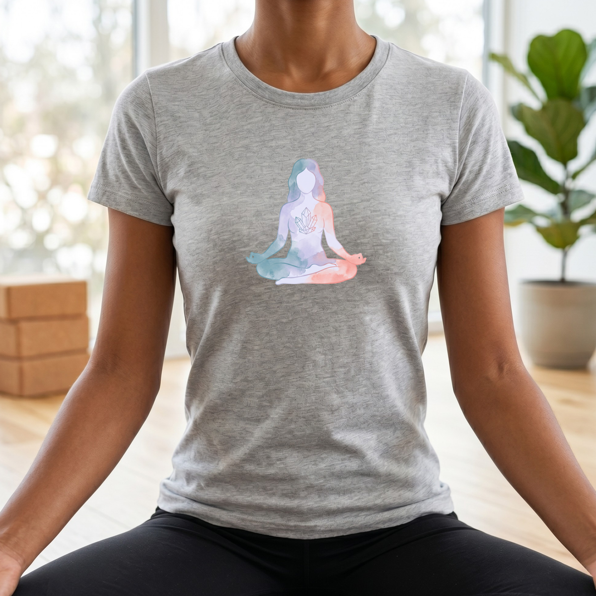Watercolor Crystal Lotus Pose T-Shirt