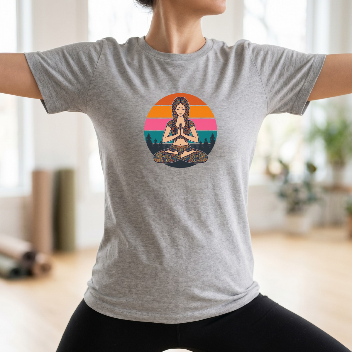 Retro Sunset Lotus Pose T-Shirt
