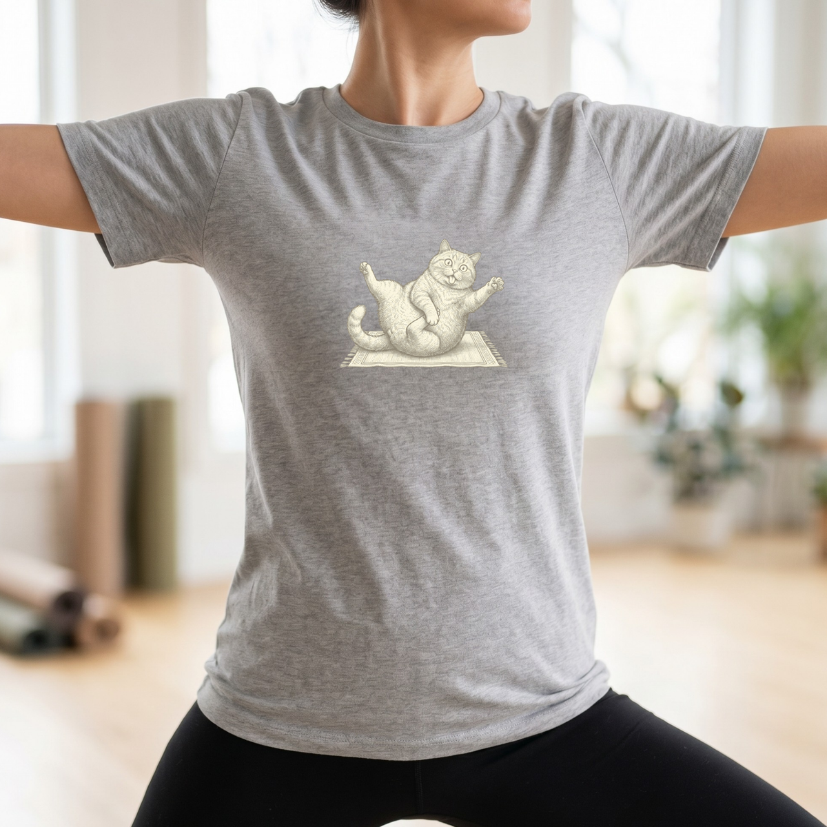Black & White Clumsy Yoga Cat T-Shirt