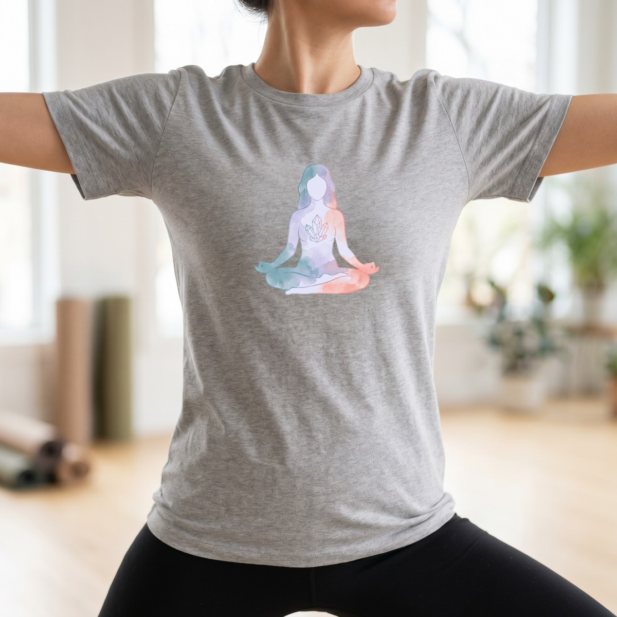 Watercolor Crystal Lotus Pose T-Shirt