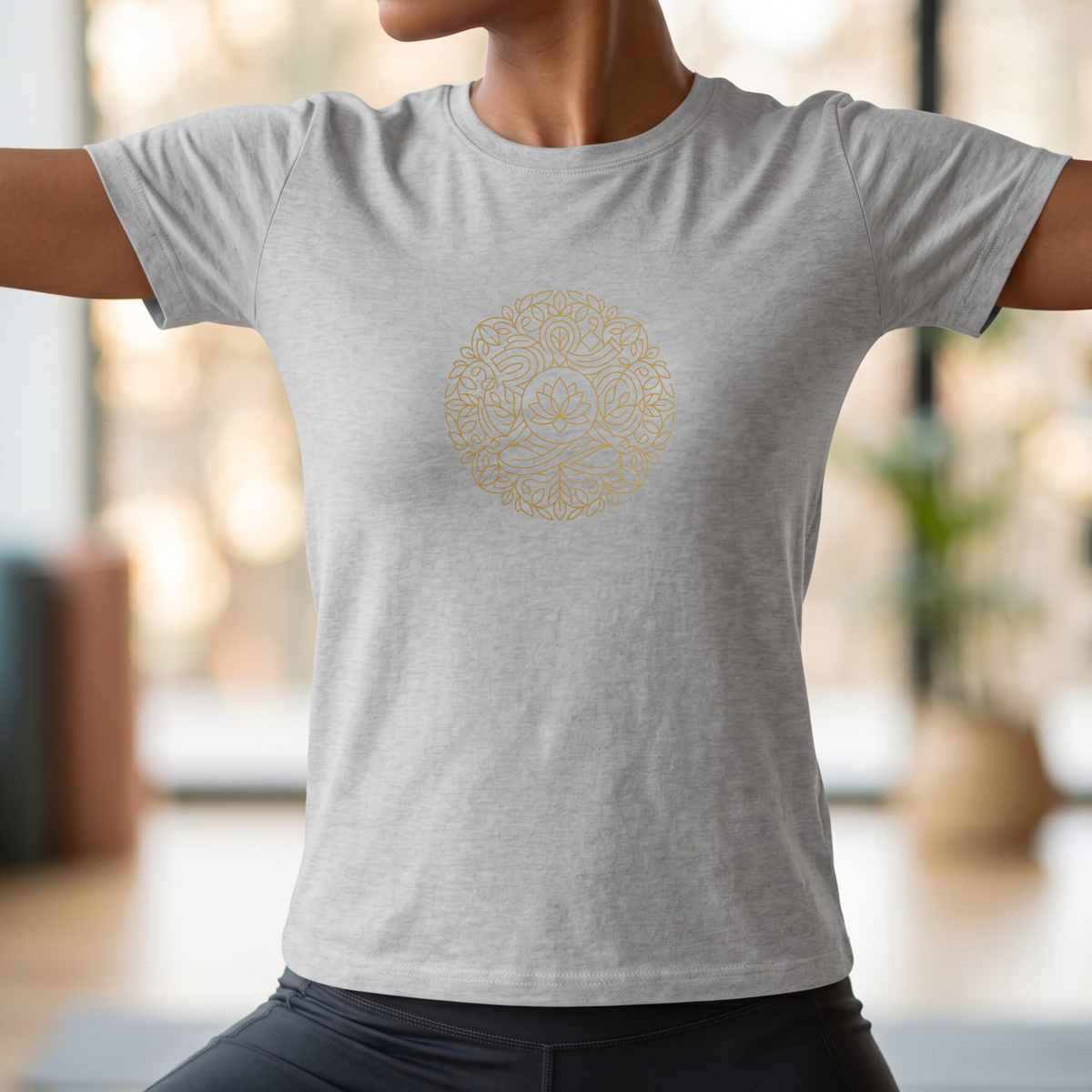 Gold Line Art Lotus Mandala T-Shirt