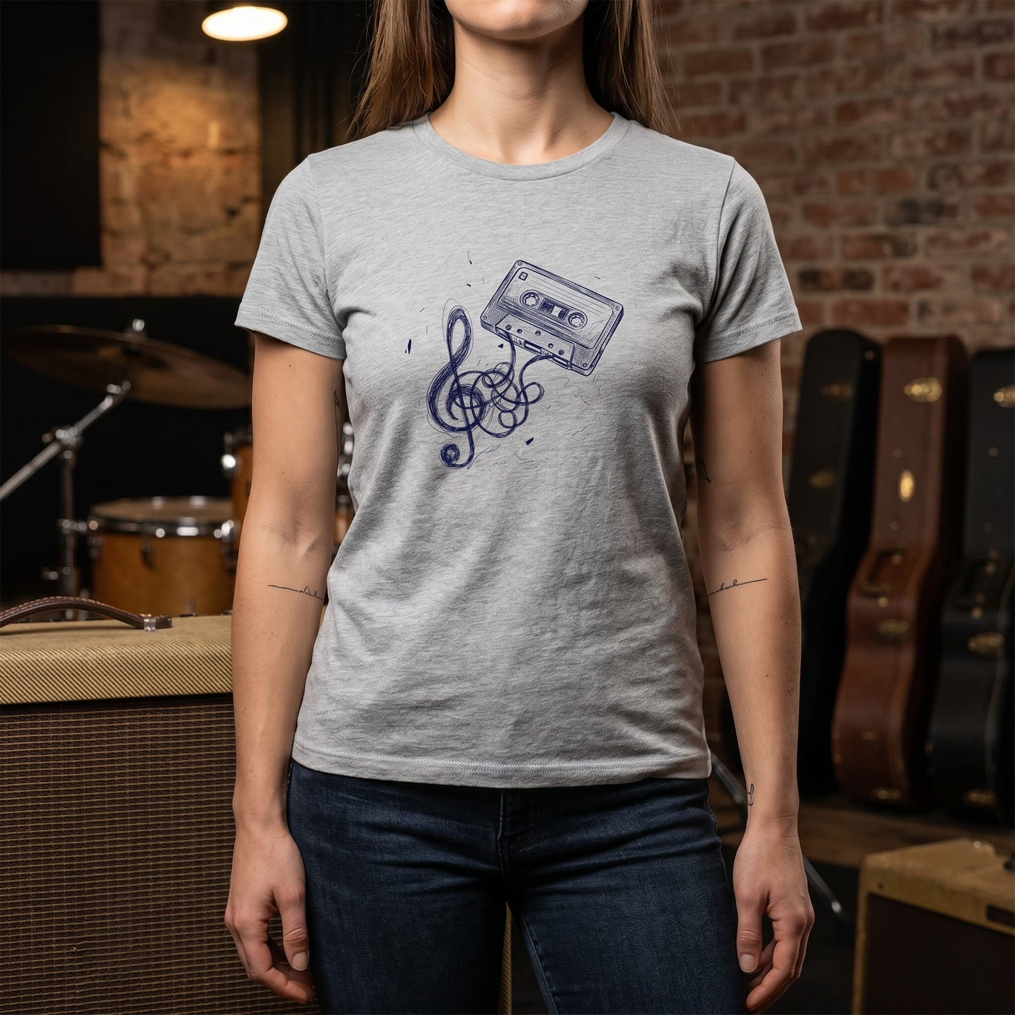Drawn Music Note Cassette T-Shirt