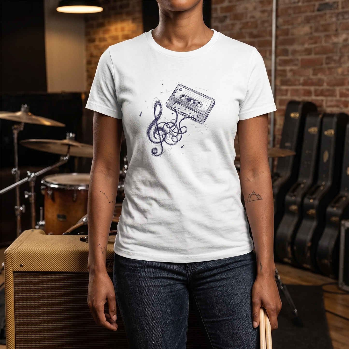 Drawn Music Note Cassette T-Shirt