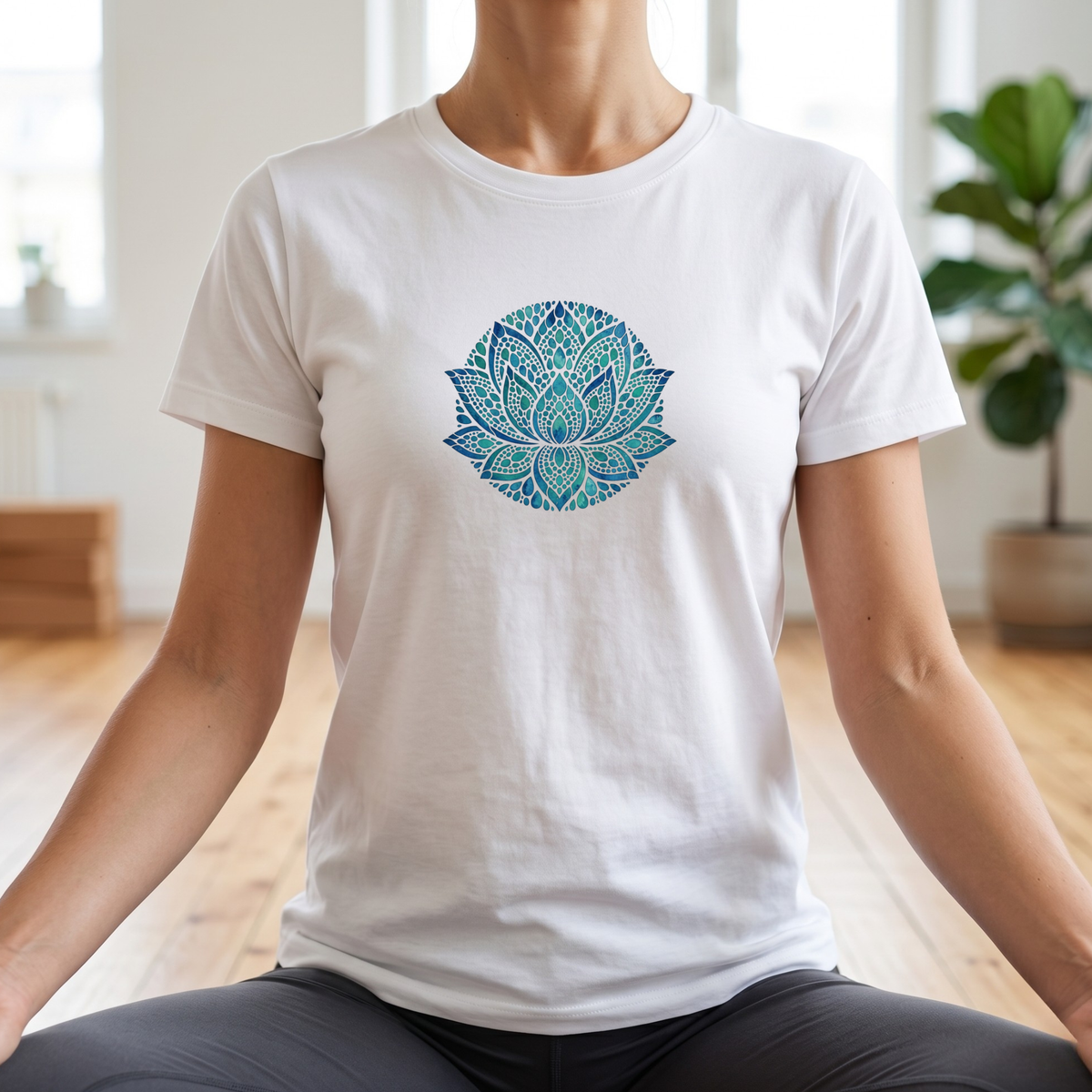 Watercolor Teal Lotus Flower T-Shirt