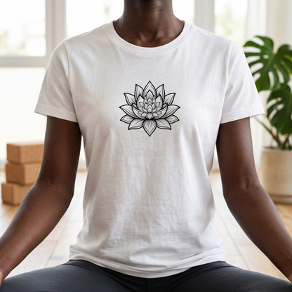 Monochrome Zen Lotus Flower T-Shirt
