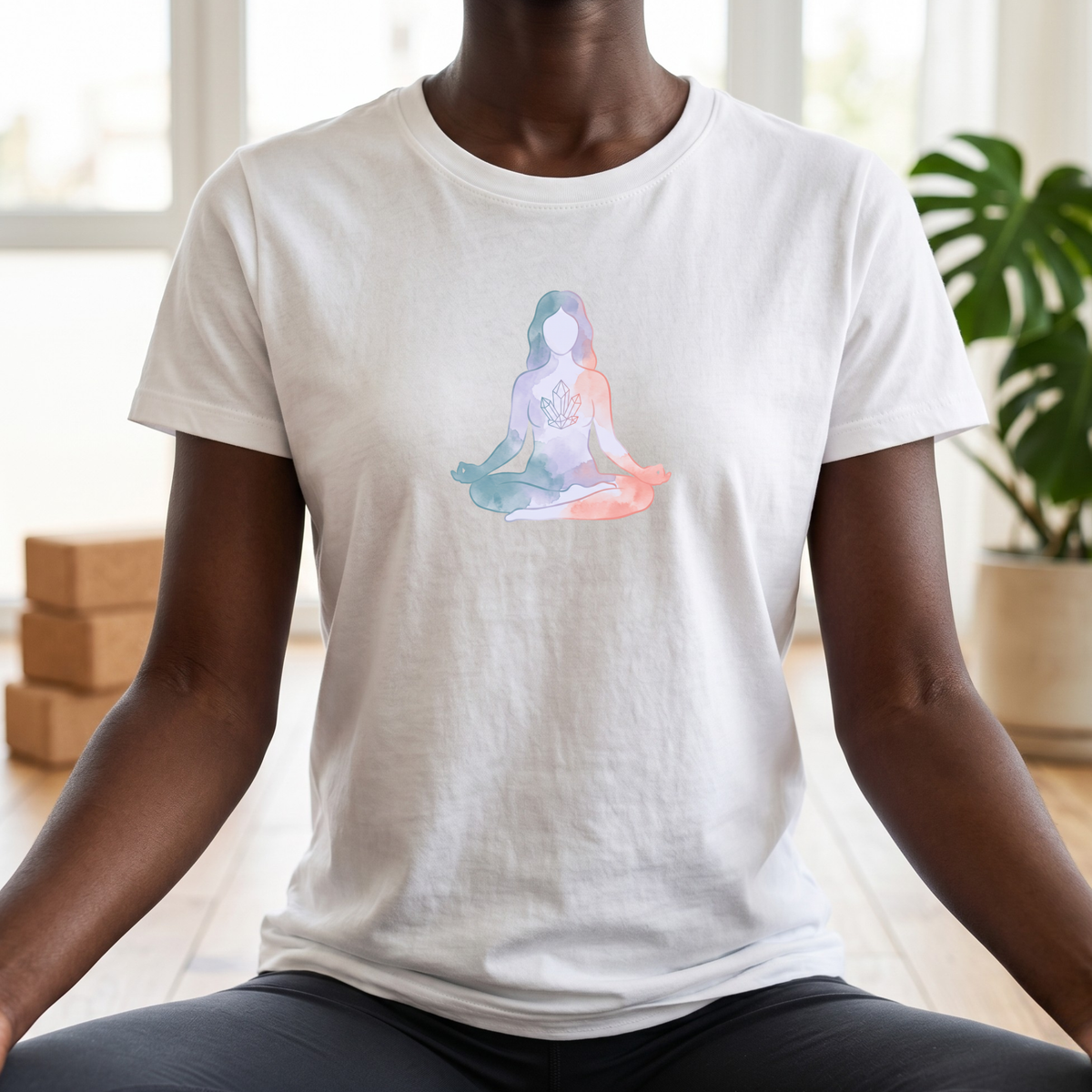 Watercolor Crystal Lotus Pose T-Shirt