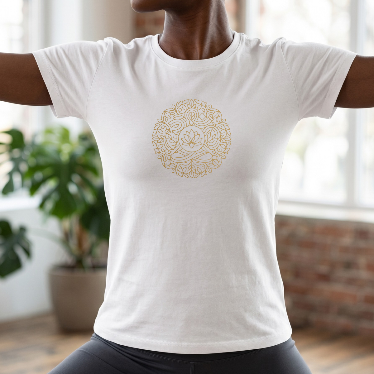 Gold Line Art Lotus Mandala T-Shirt