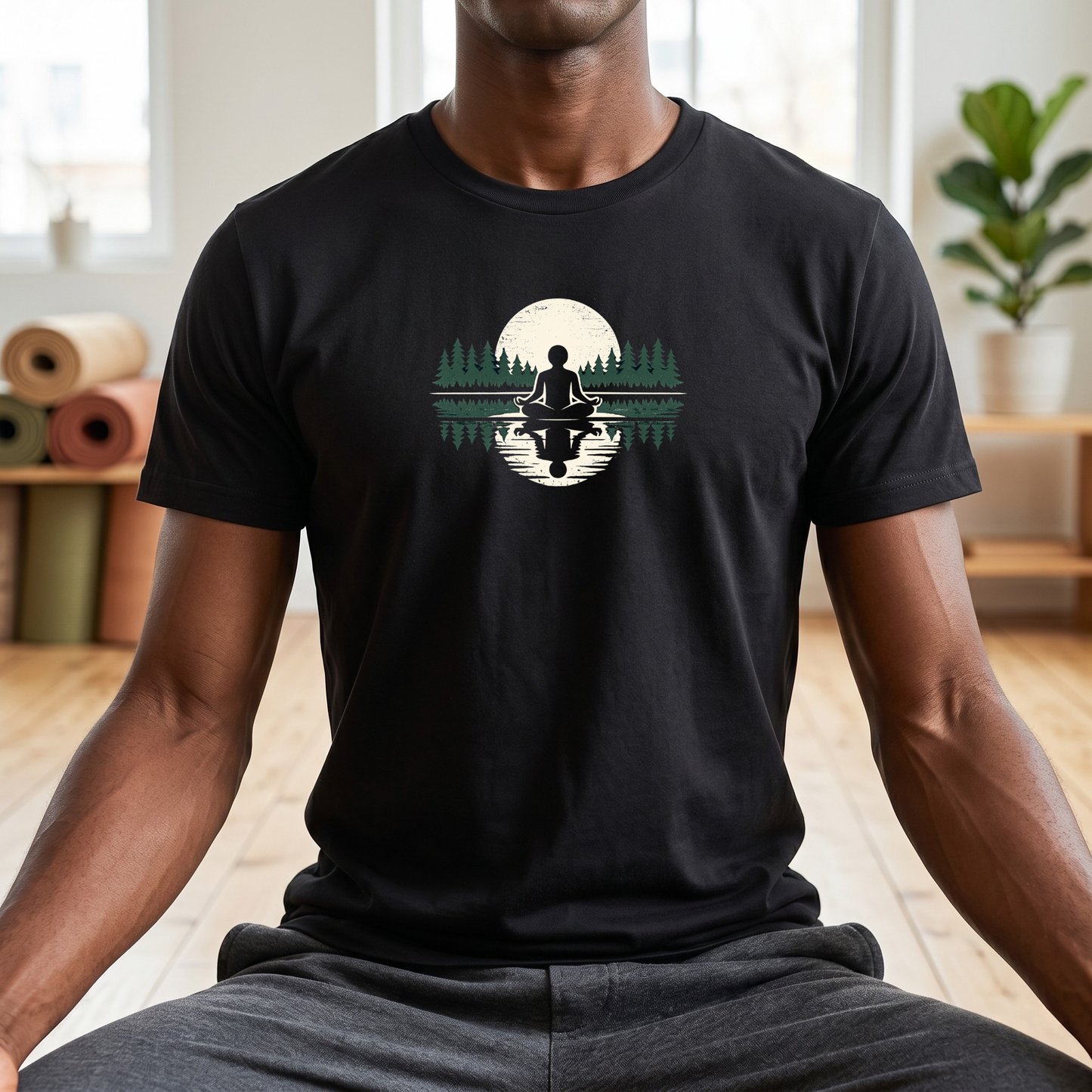 Trees & Moon Reflection Lotus Pose T-Shirt