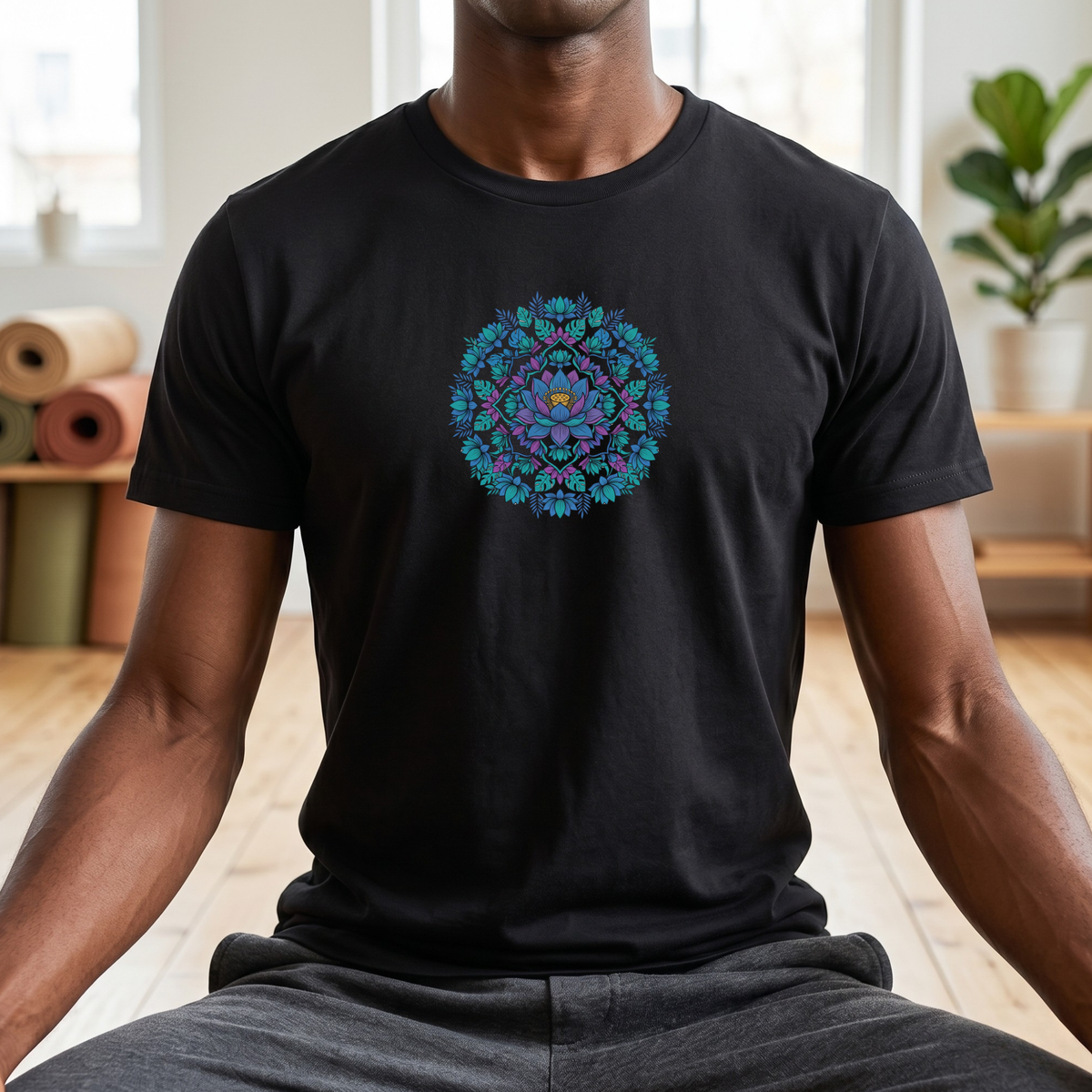 Blue Lotus Floral Mandala T-Shirt
