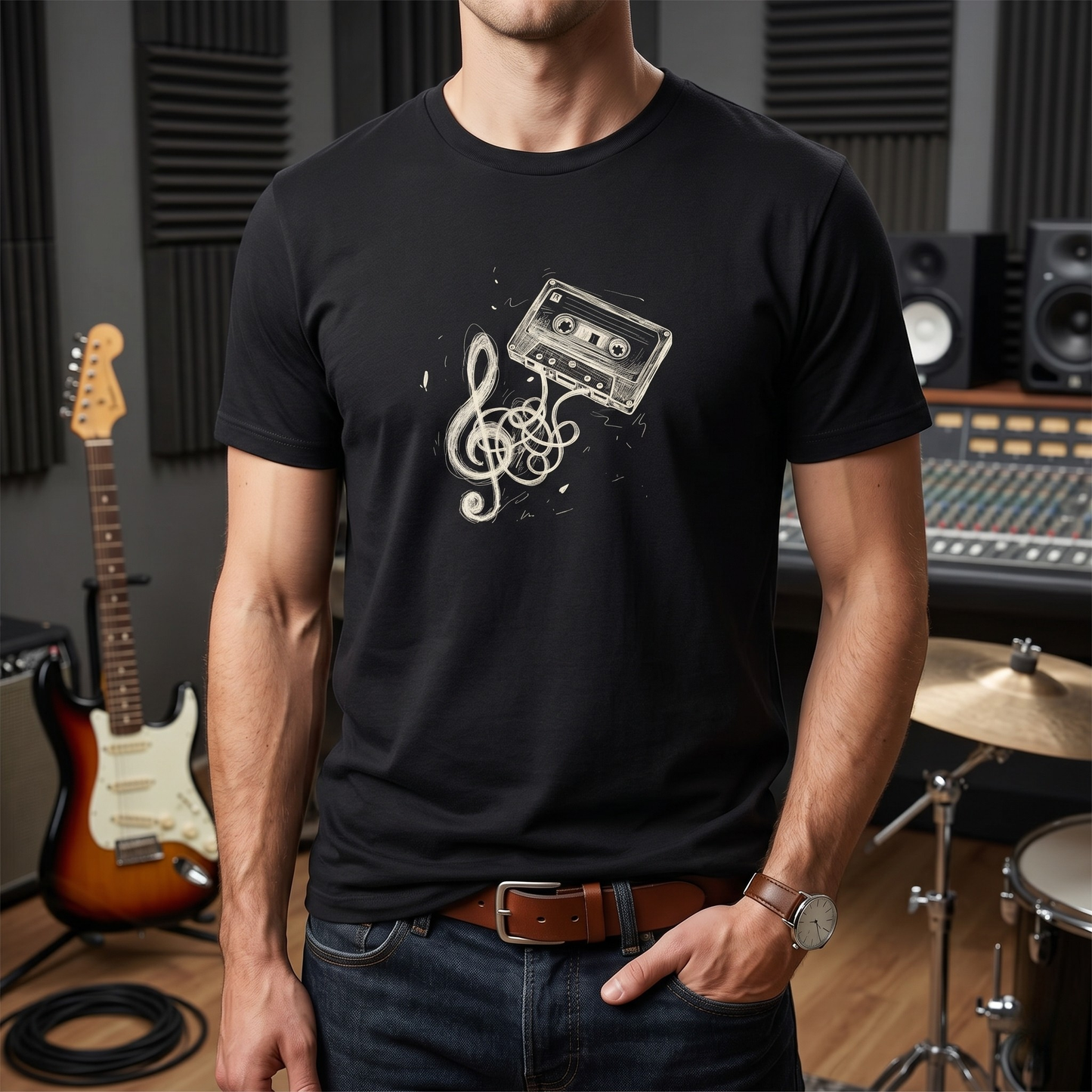 Drawn Music Note Cassette T-Shirt