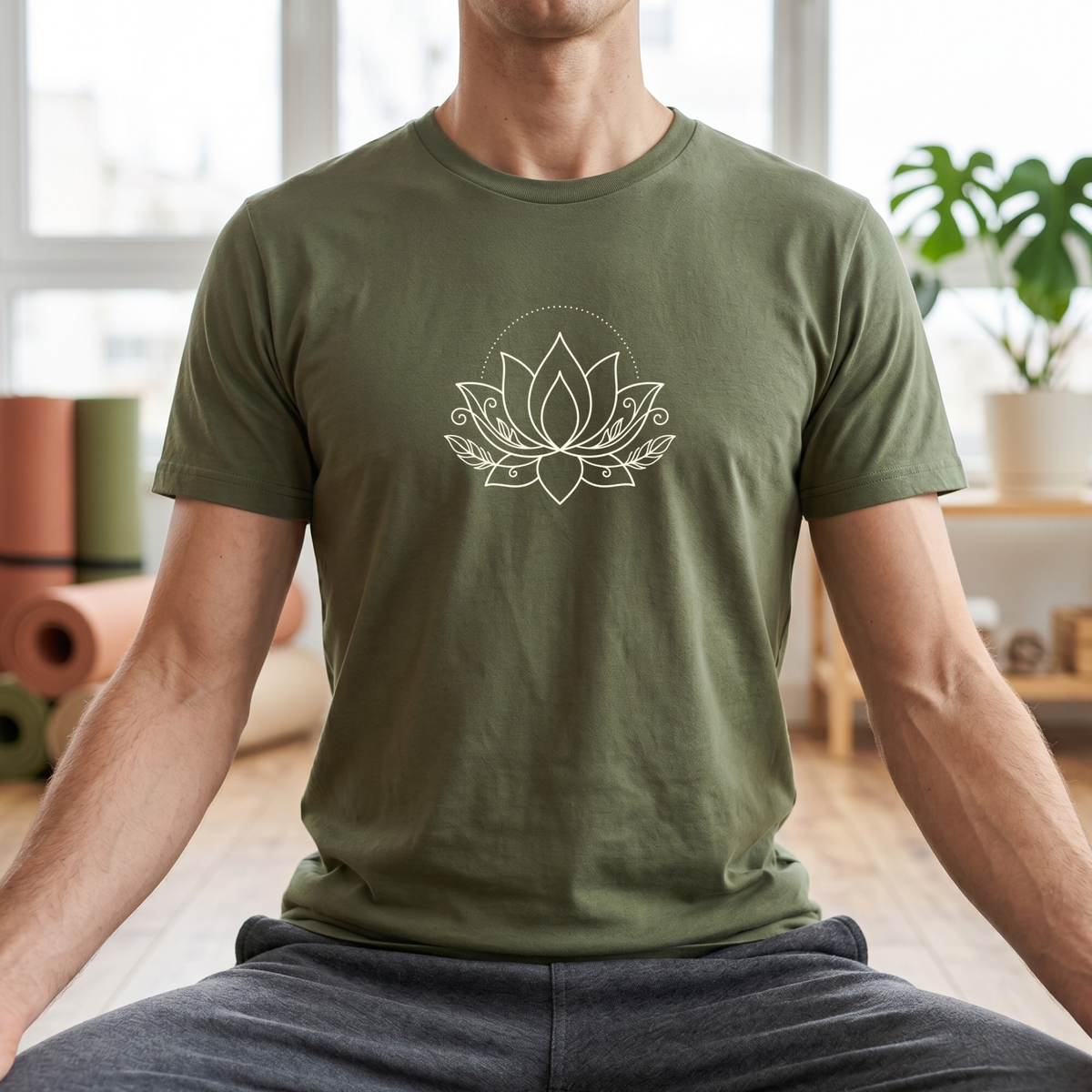 Line Art Feather Lotus Flower T-Shirt