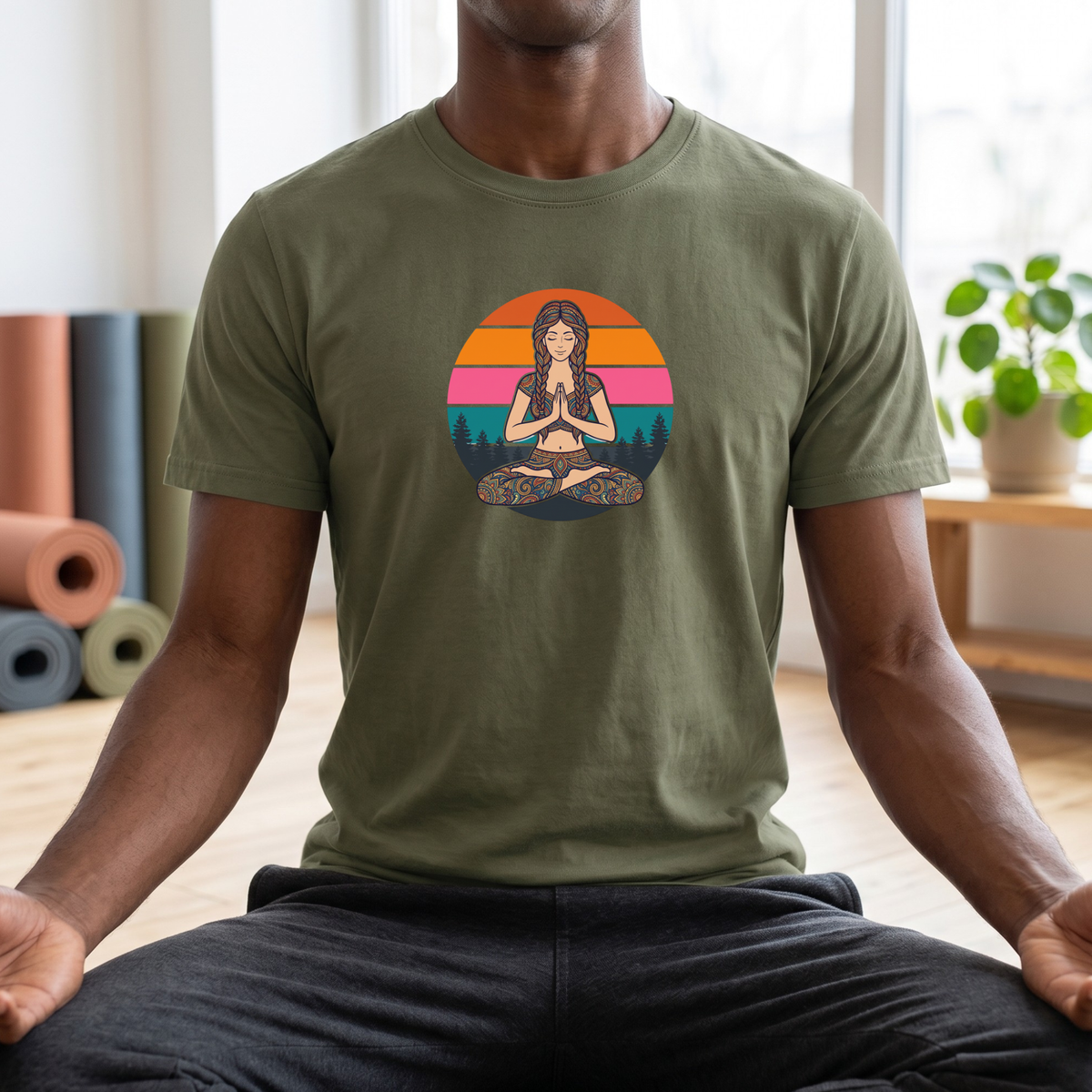 Retro Sunset Lotus Pose T-Shirt