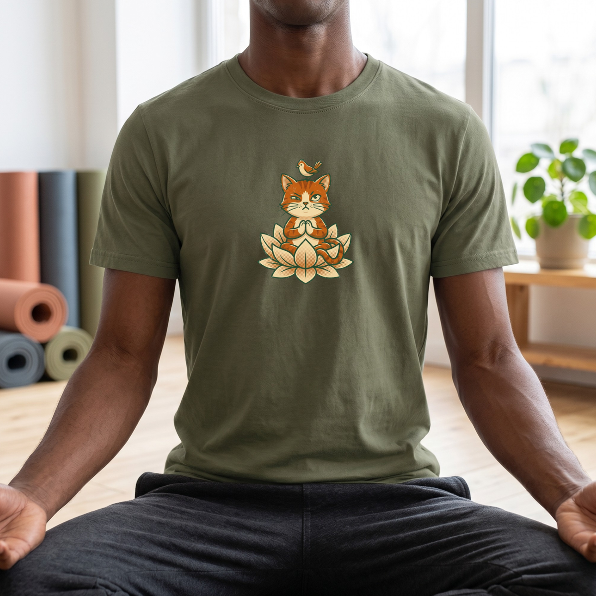 Trying to Focus Yoga Cat T-Shirt