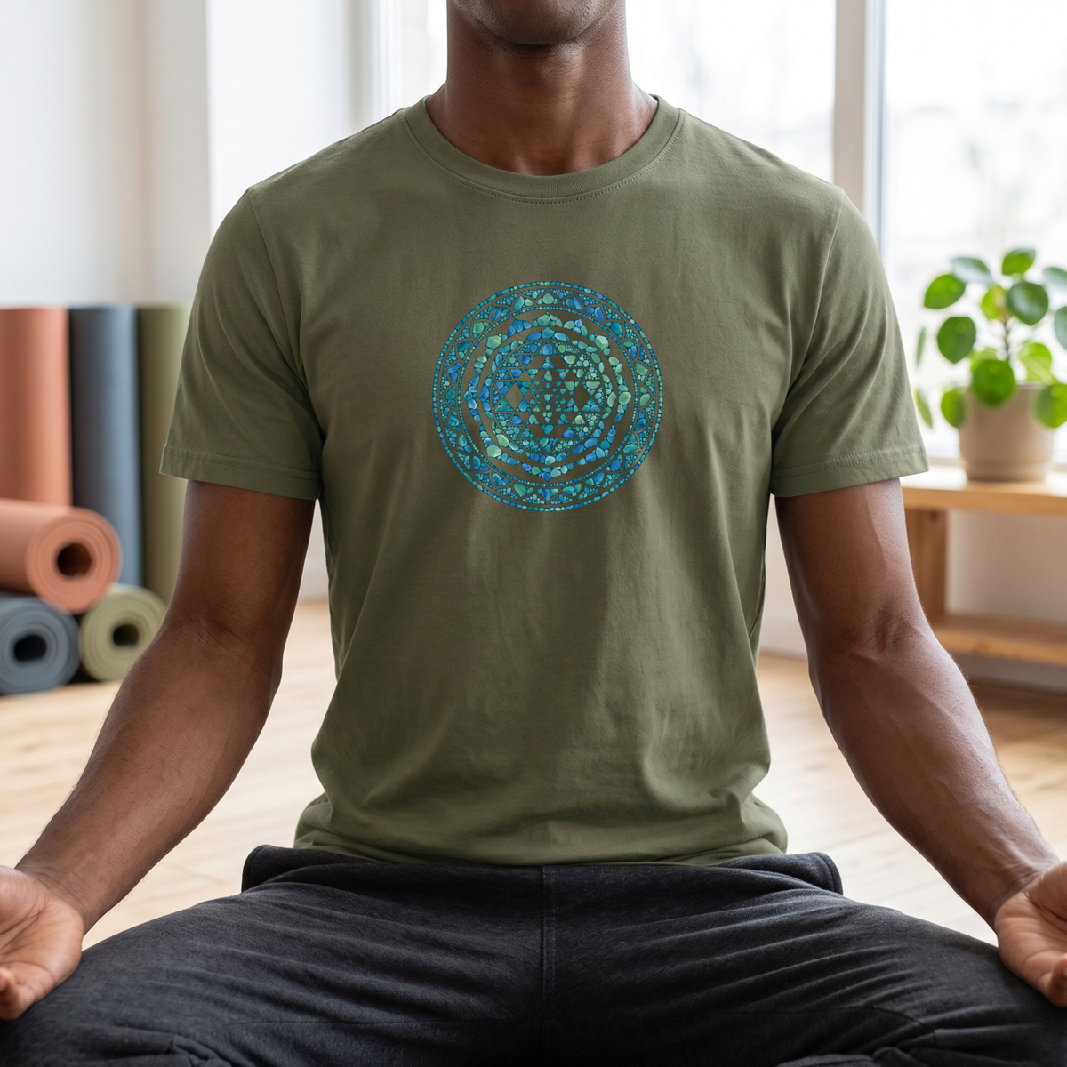 Watercolor Teal Mandala T-Shirt