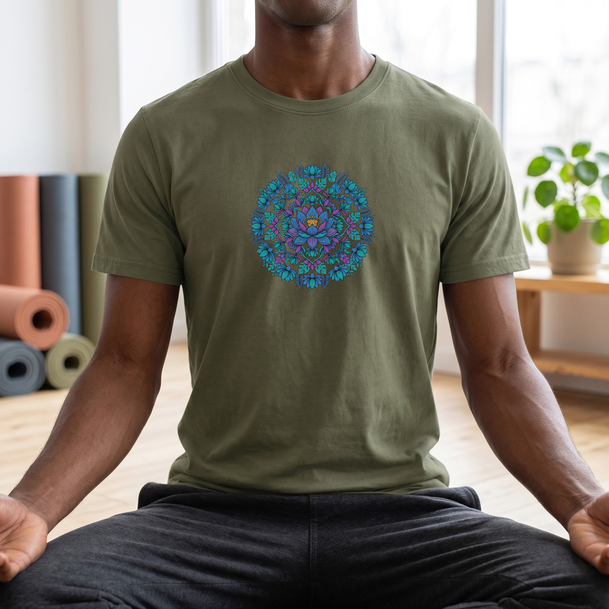Blue Lotus Floral Mandala T-Shirt