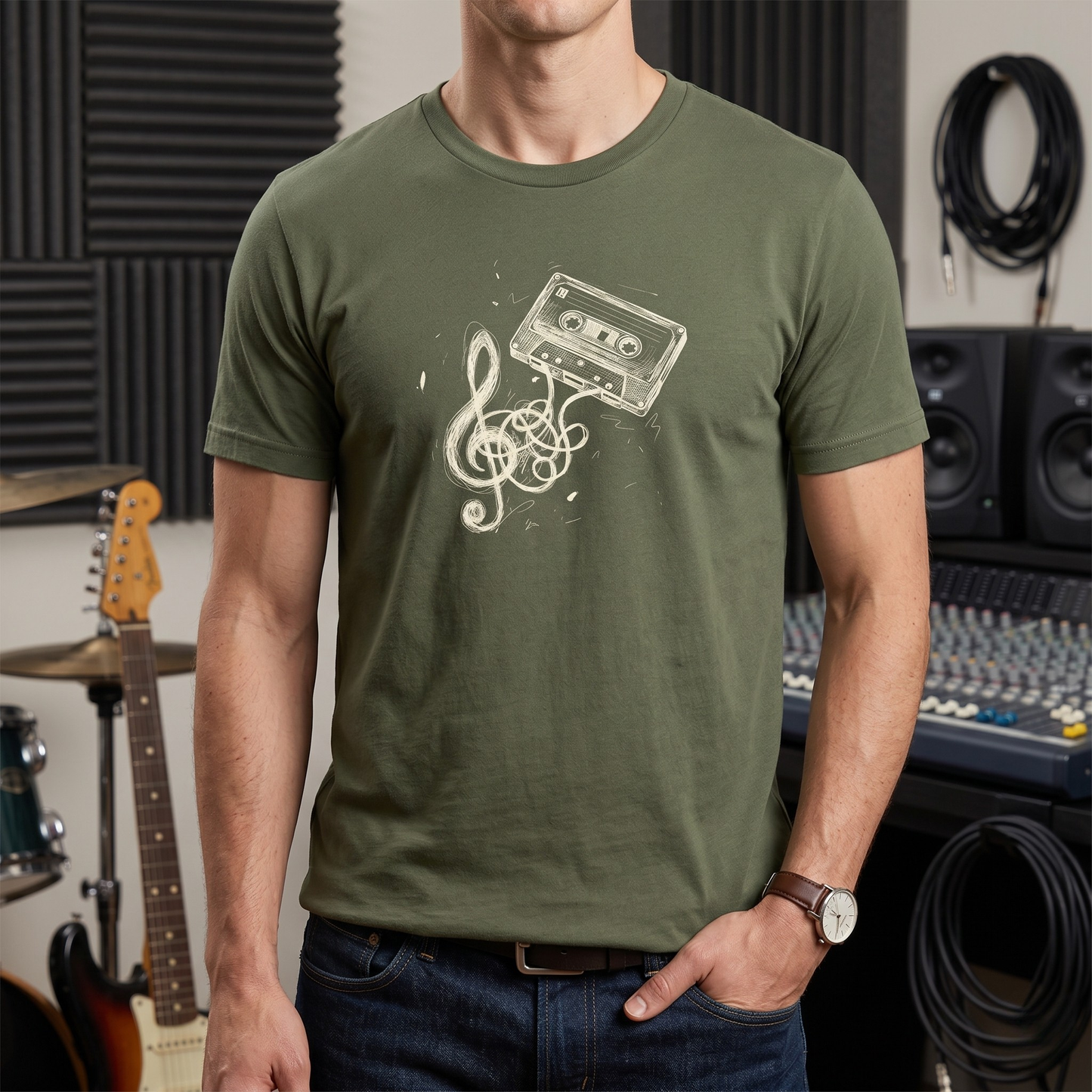 Drawn Music Note Cassette T-Shirt