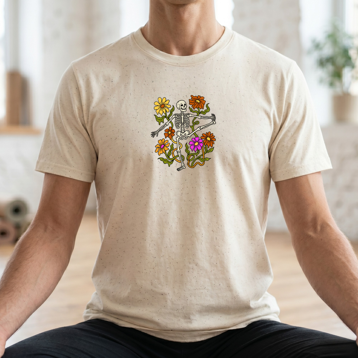 Retro Floral Yoga Skeleton T-Shirt