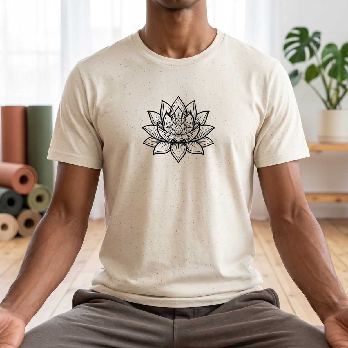 Monochrome Zen Lotus Flower T-Shirt