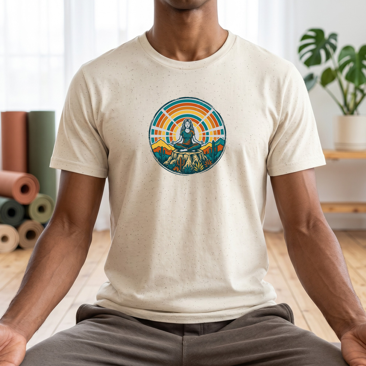 Retro Sunset Desert Yoga Pose T-Shirt