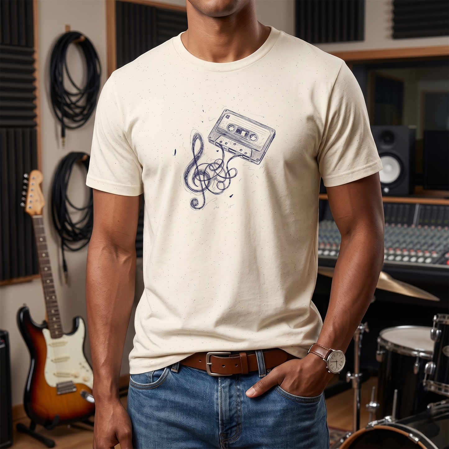 Drawn Music Note Cassette T-Shirt