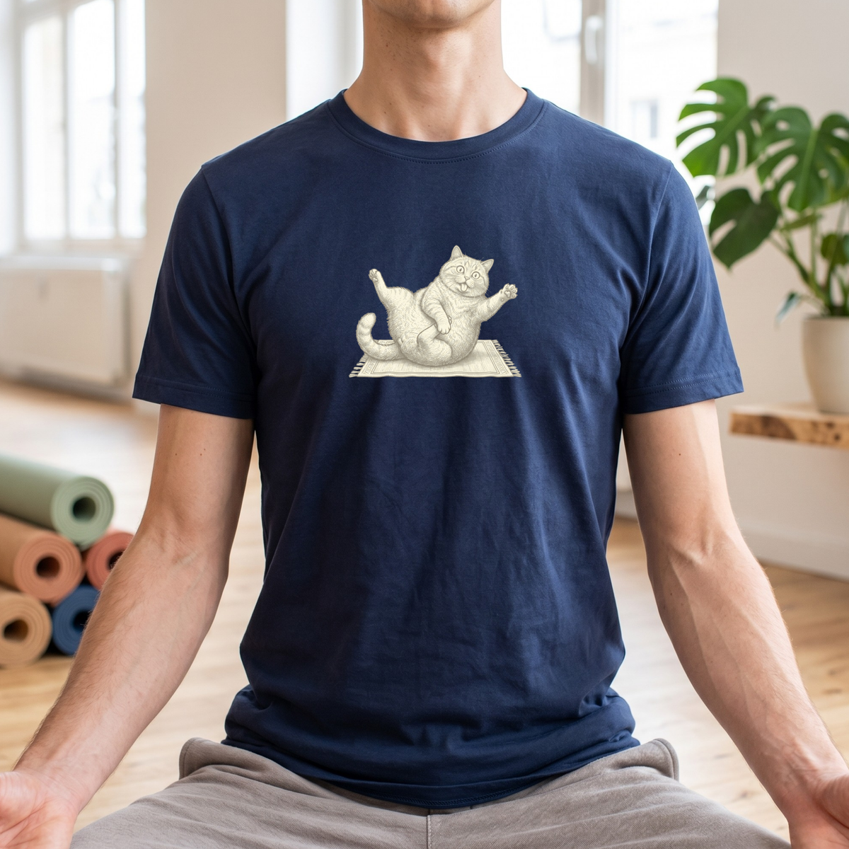 Black & White Clumsy Yoga Cat T-Shirt