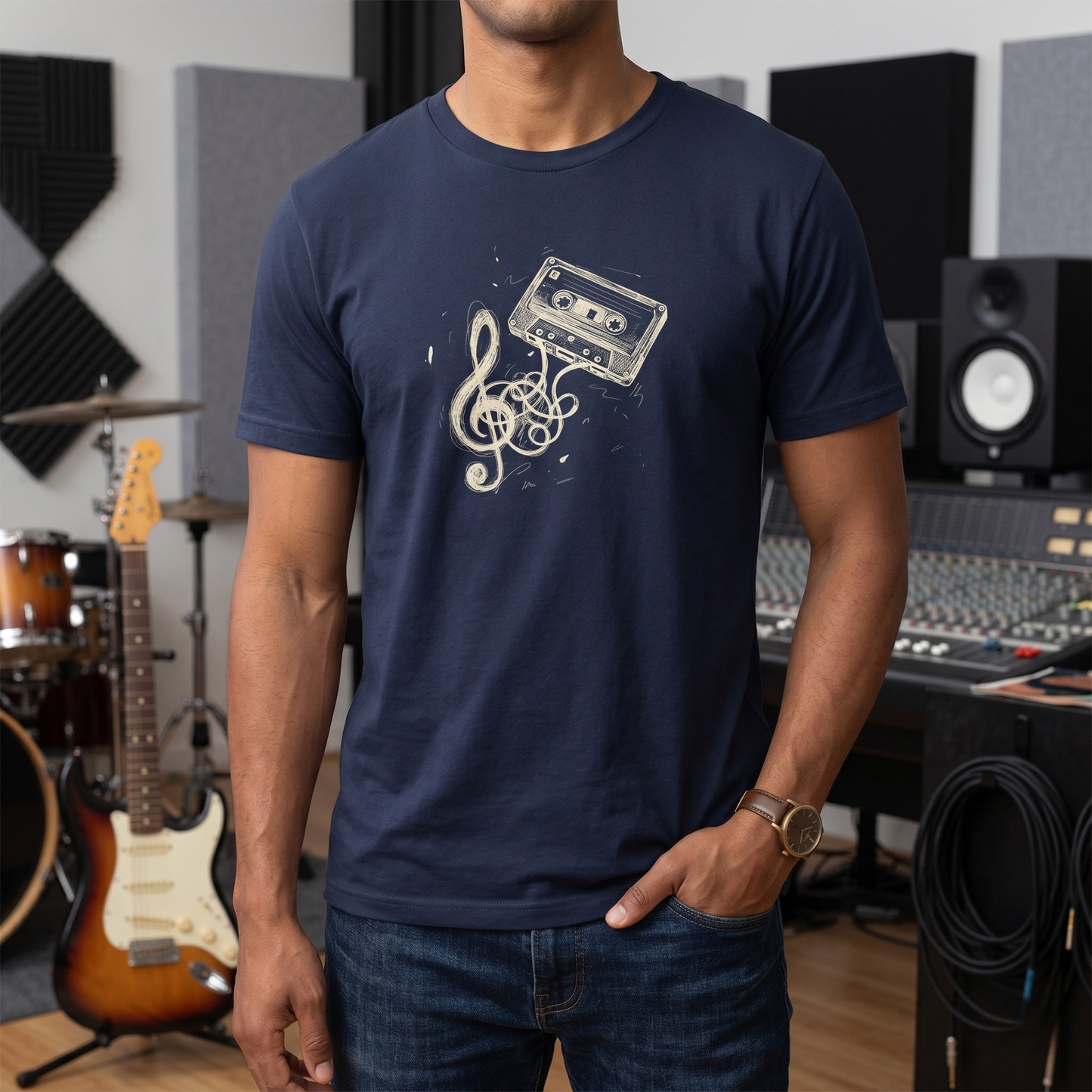 Drawn Music Note Cassette T-Shirt