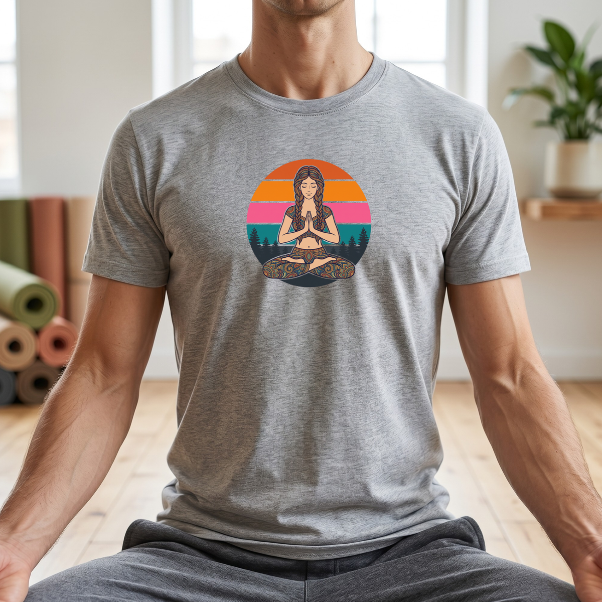 Retro Sunset Lotus Pose T-Shirt