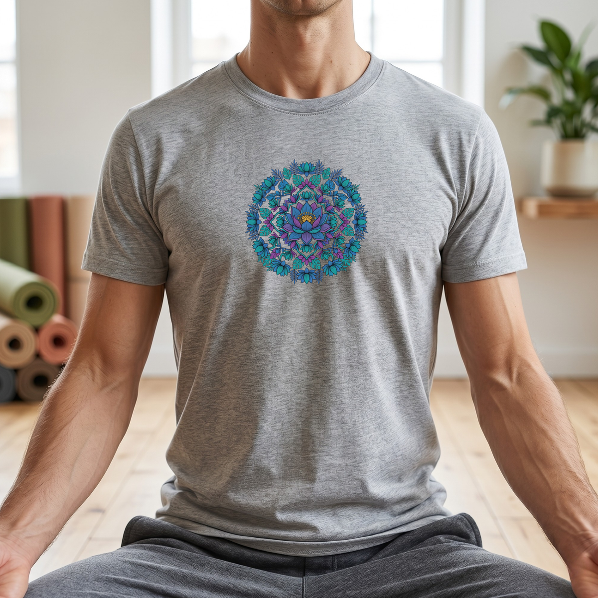 Blue Lotus Floral Mandala T-Shirt