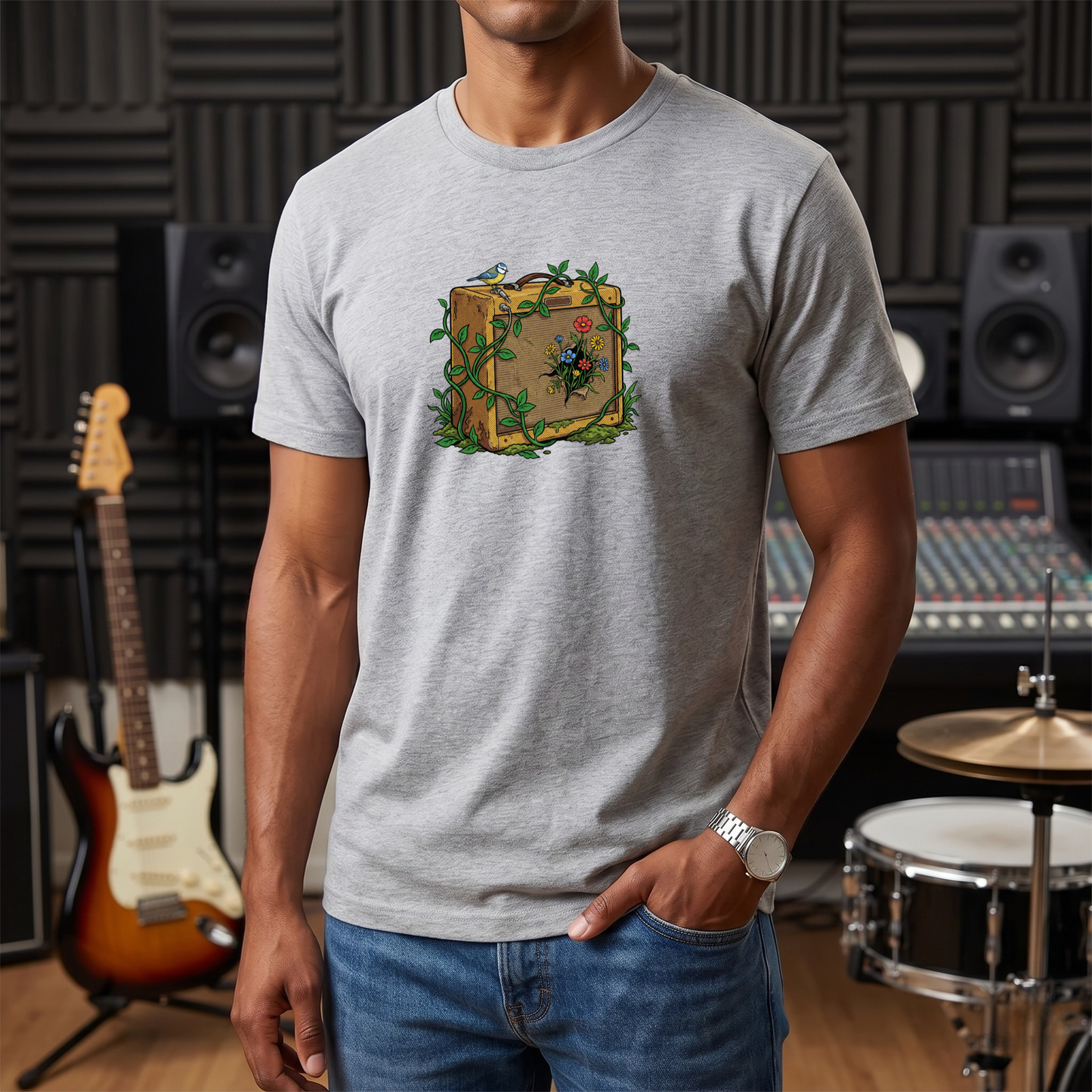 Bird and Flowers Amp T-Shirt