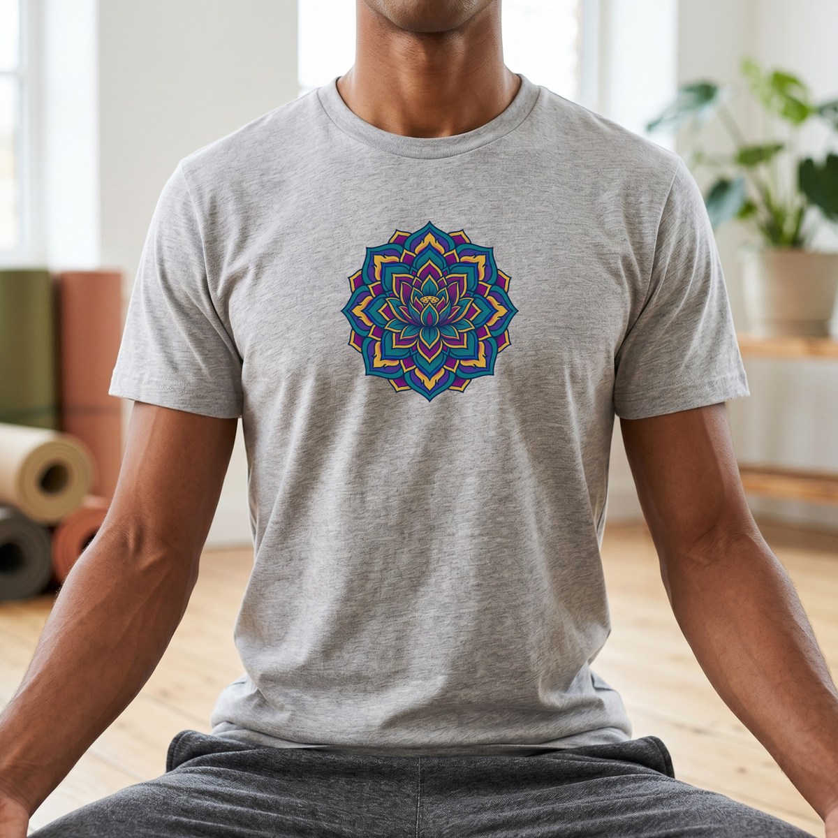Deep Teal Floral Mandala T-Shirt