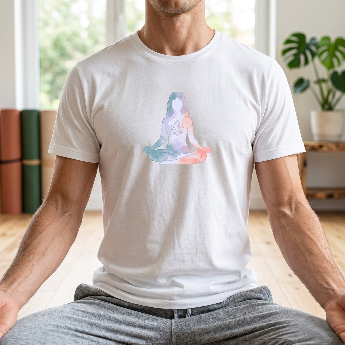 Watercolor Crystal Lotus Pose T-Shirt