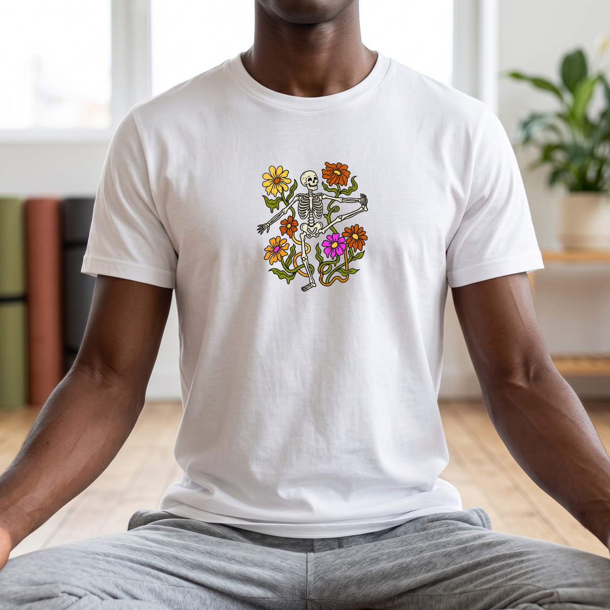 Retro Floral Yoga Skeleton T-Shirt
