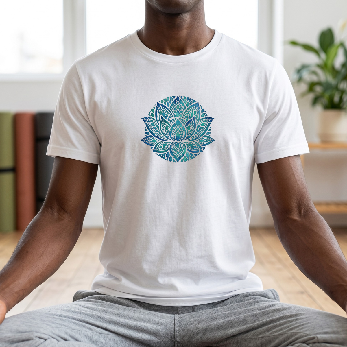 Watercolor Teal Lotus Flower T-Shirt