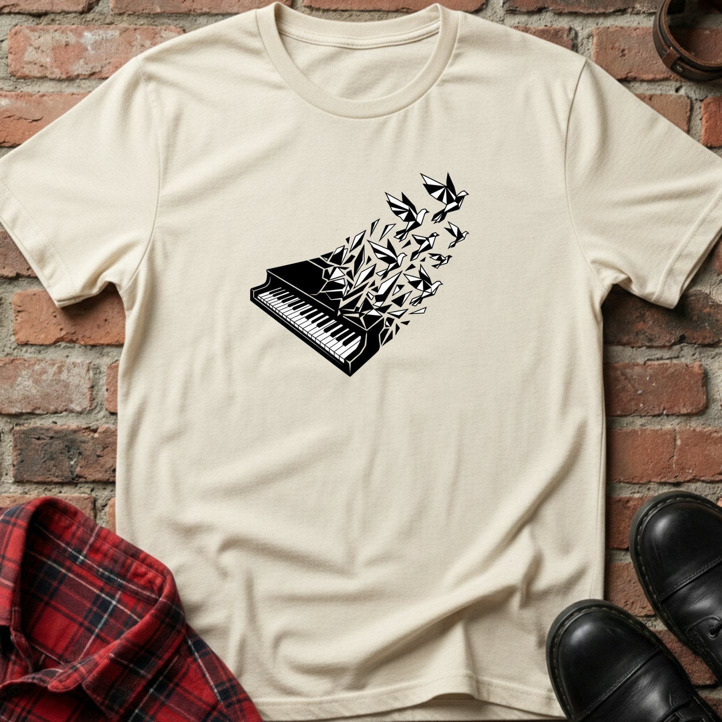 Geometric Piano Birds T-Shirt