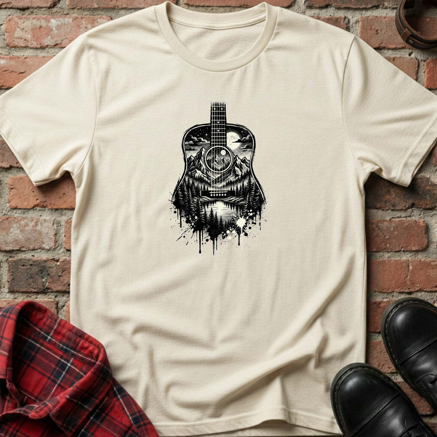 Black and White Mountain Guitar T-Shirt
