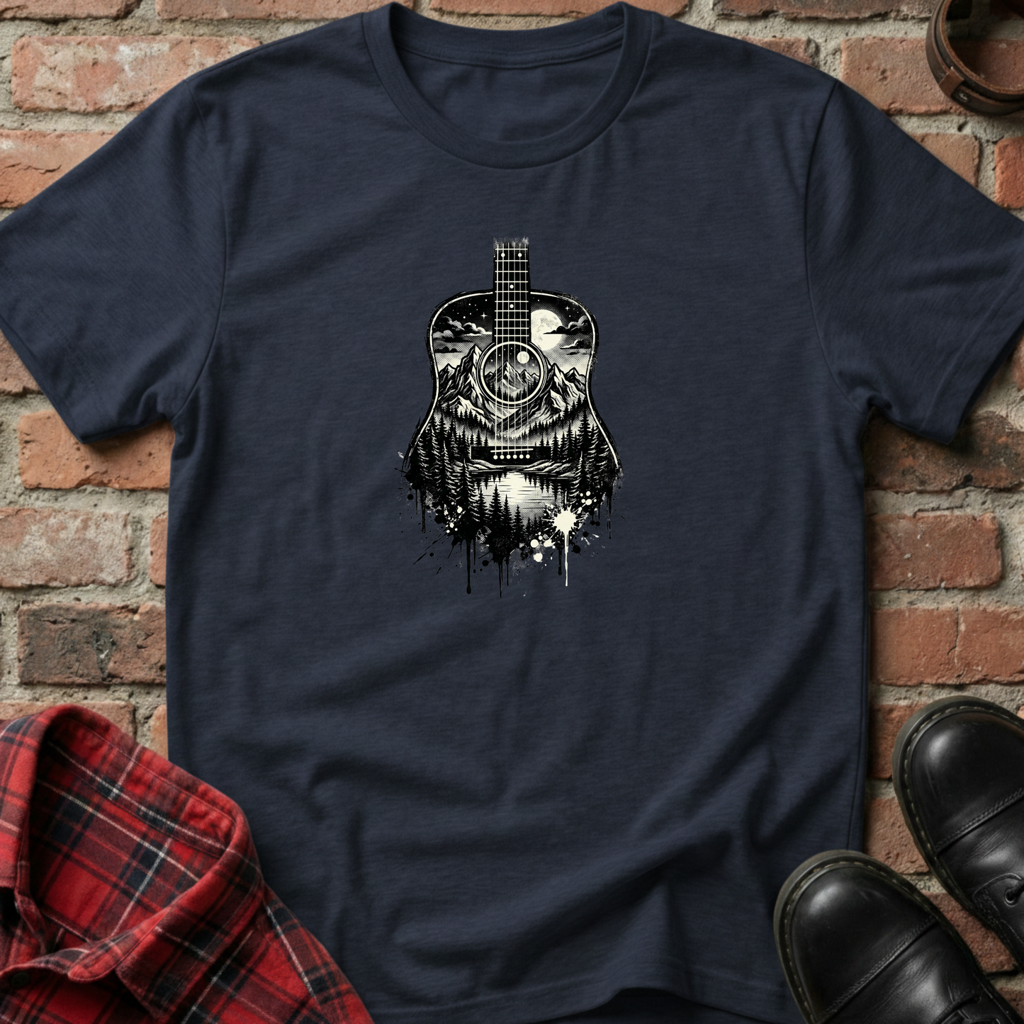 Black and White Mountain Guitar T-Shirt