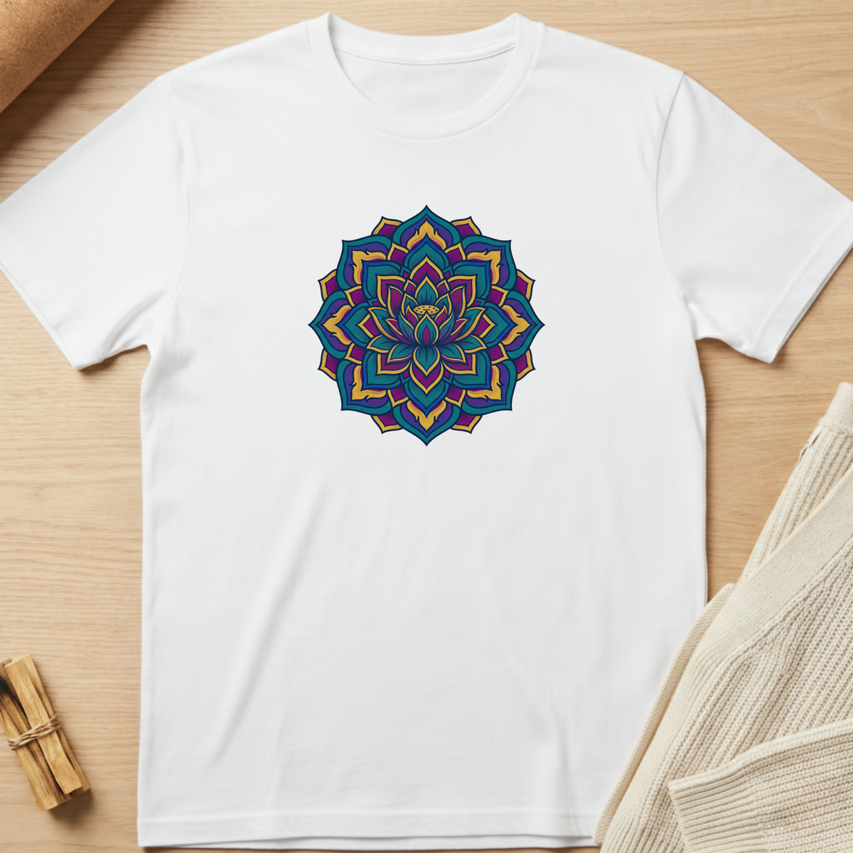 Deep Teal Floral Mandala T-Shirt