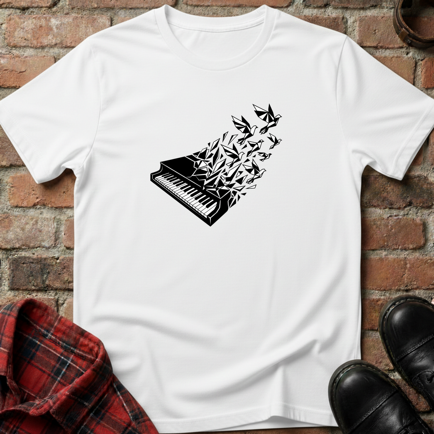 Geometric Piano Birds T-Shirt